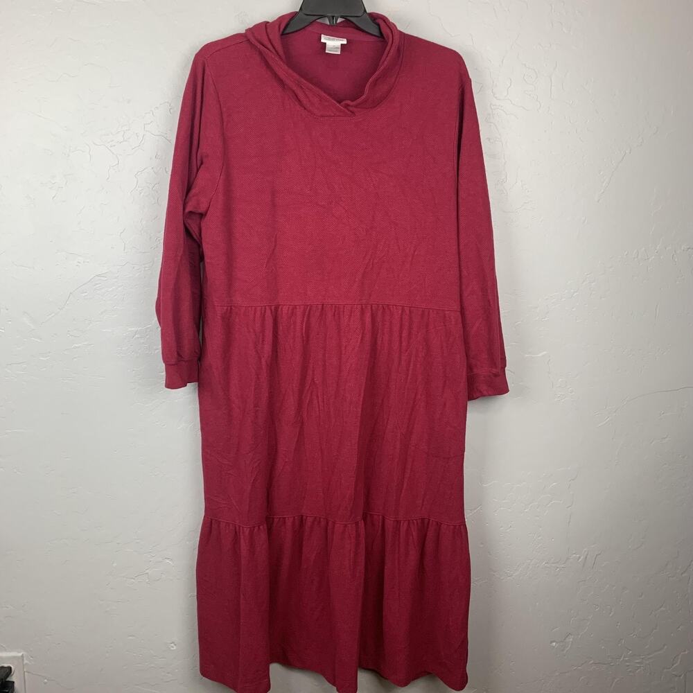 Vermont Country Store Dress Womens 1X Pink Tiered Mature Modest Minimalist